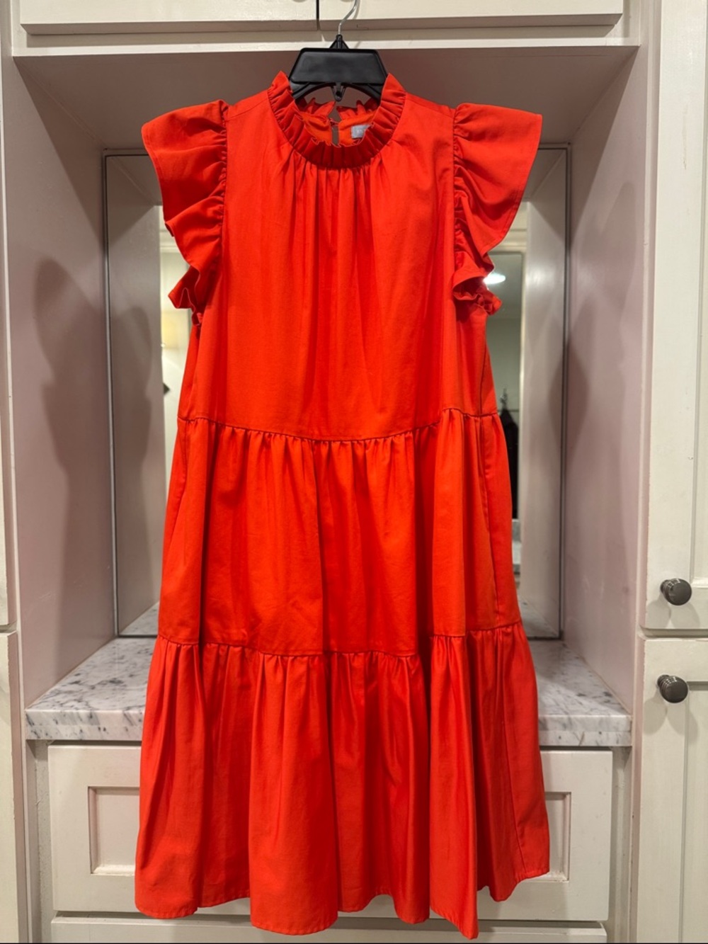 ANTONIO MELANI Bright Red Ruffle-Sleeve Tiered Dress